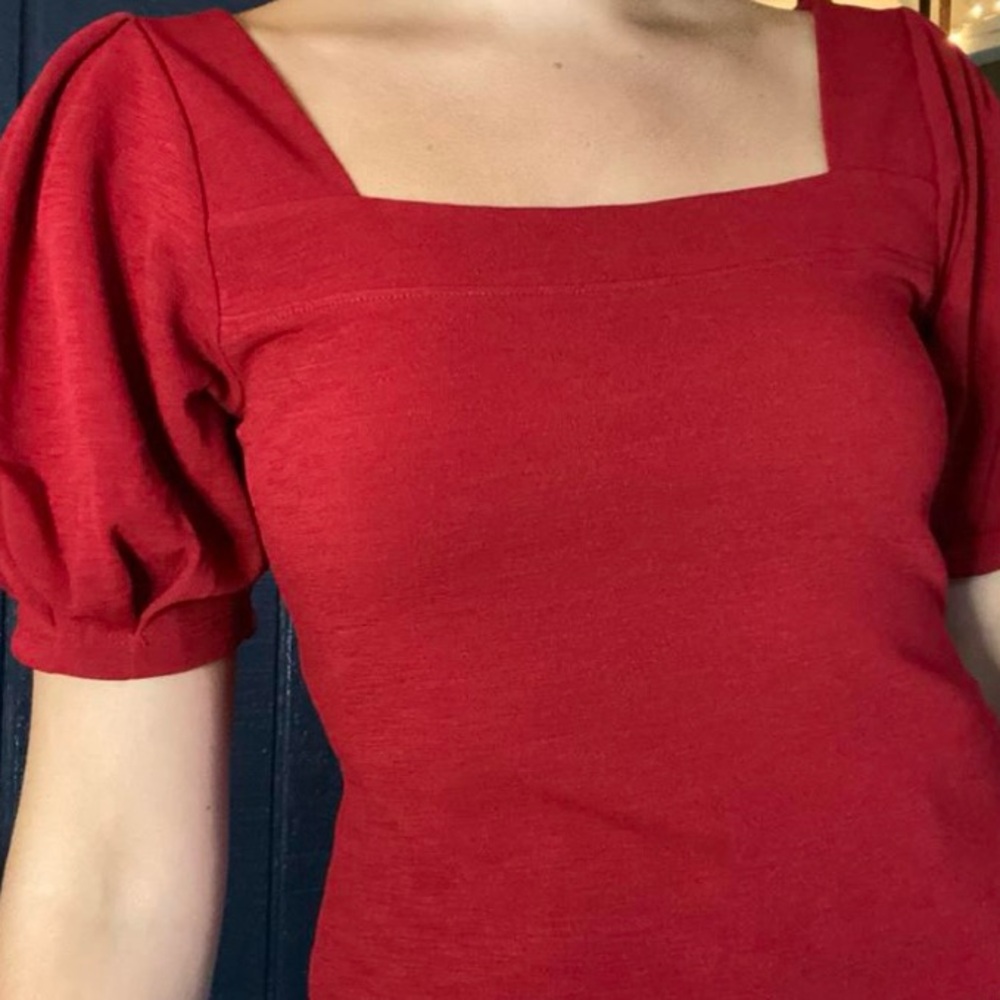 Banana Republic Red Puff Sleeve Fitted Blouse